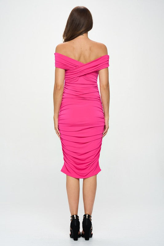Weber™ | Satin Kleid mit Off-Shoulder