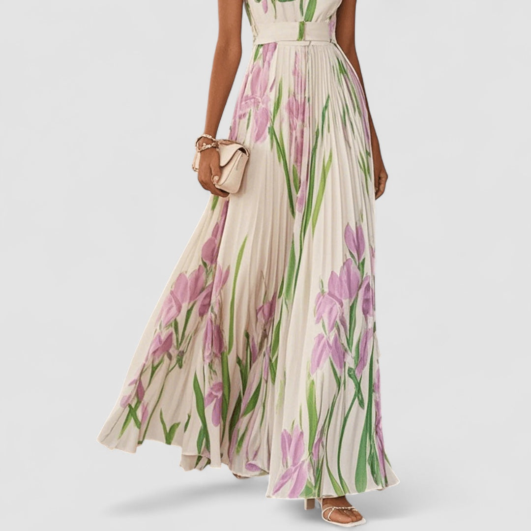 Weber™ | Elegantes langes plissiertes Blumenkleid für Damen