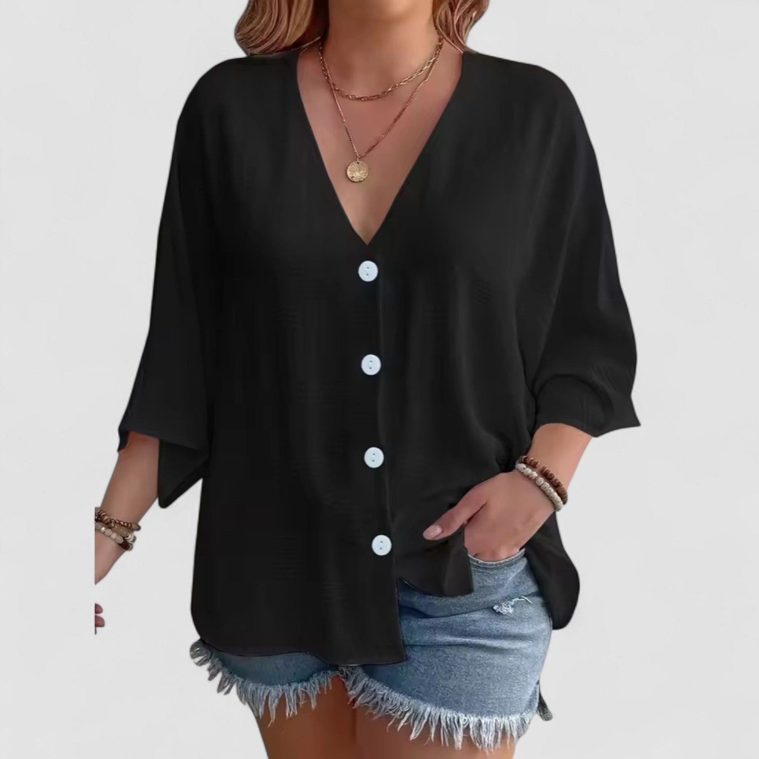 Weber™ | Signe – Bluse mit Knöpfen und ¾-Ärmeln