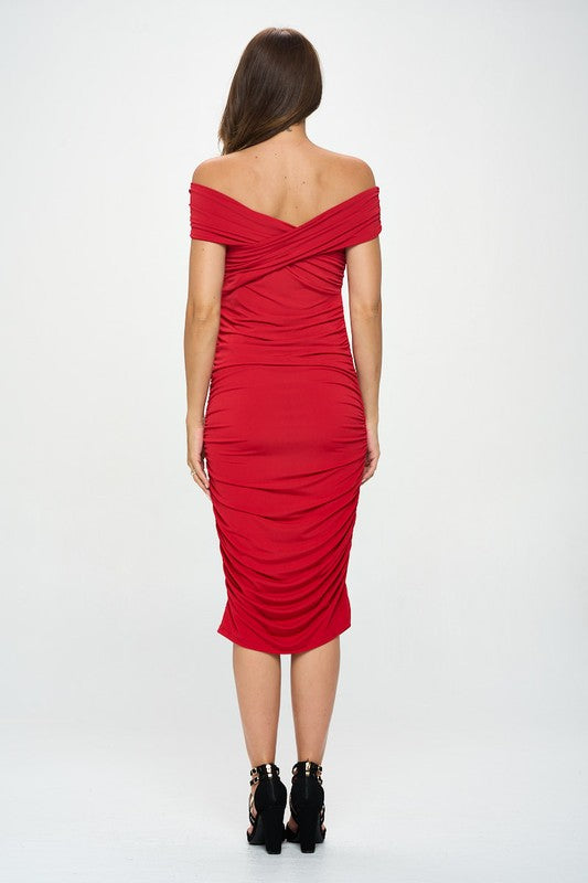 Weber™ | Satin Kleid mit Off-Shoulder