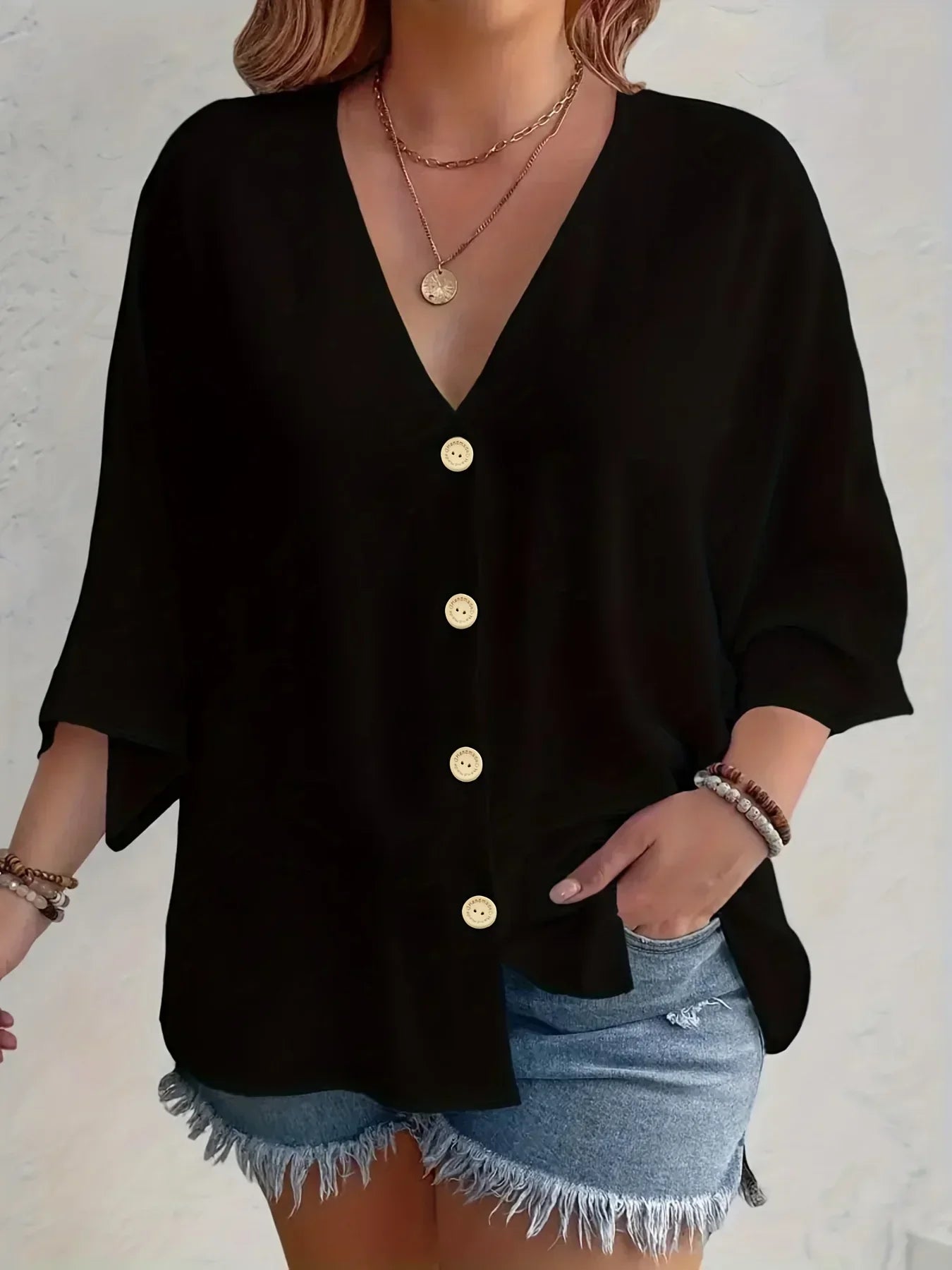Weber™ | Signe – Bluse mit Knöpfen und ¾-Ärmeln